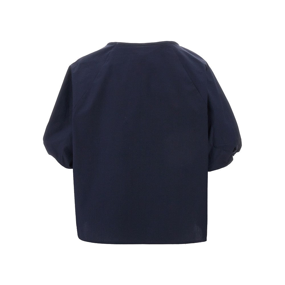 Blusa in popeline con maniche attorcigliate