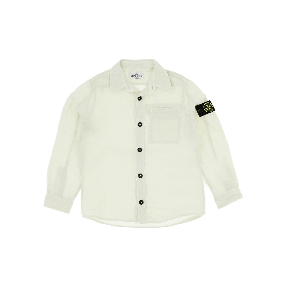 Camicia in lino con badge logo