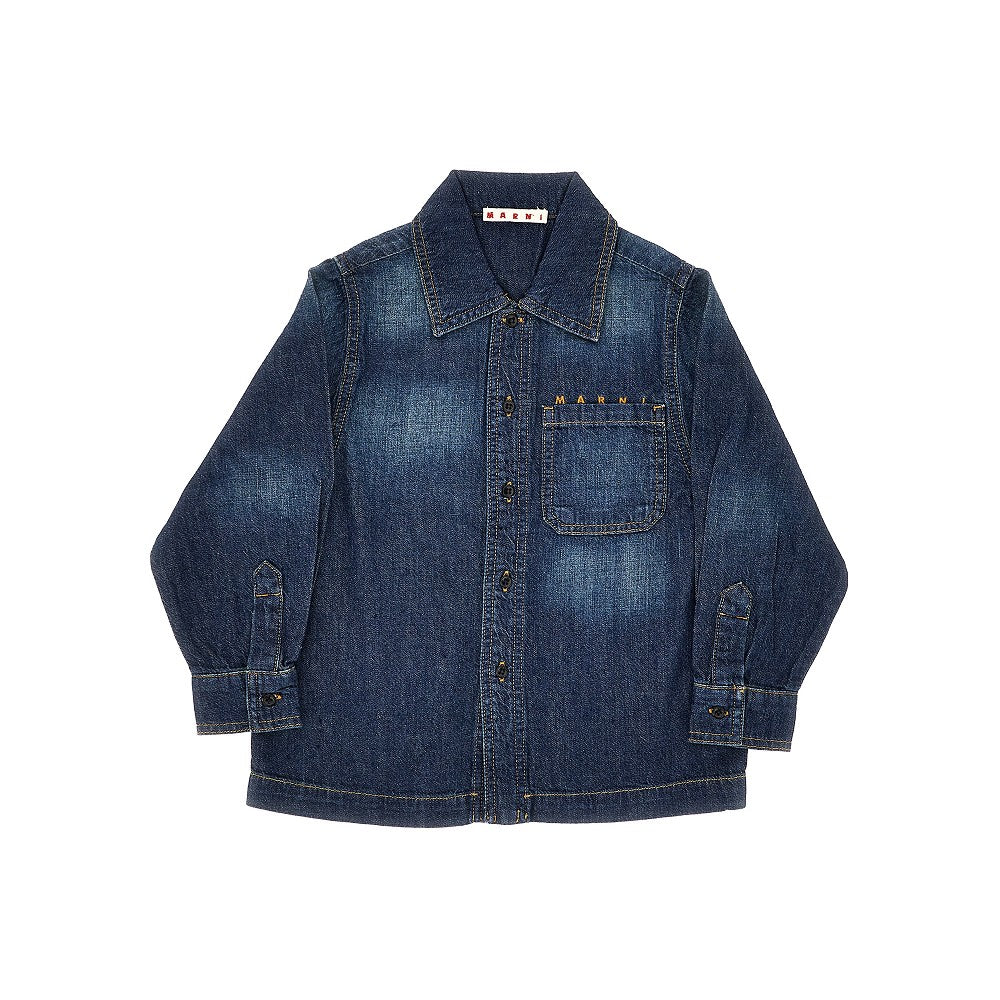 Camicia in denim con logo ricamato