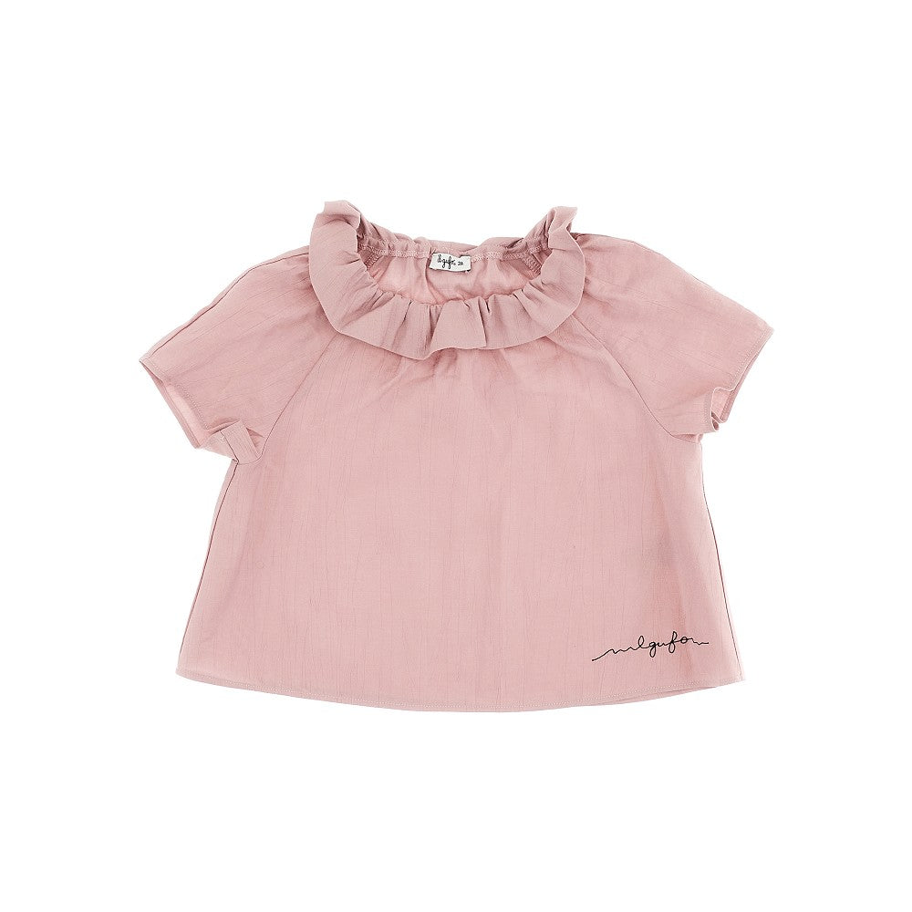 Viscose blouse with ruffled neckline