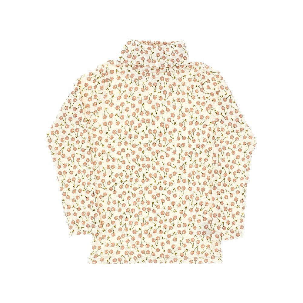 Jersey turtleneck with cherries print