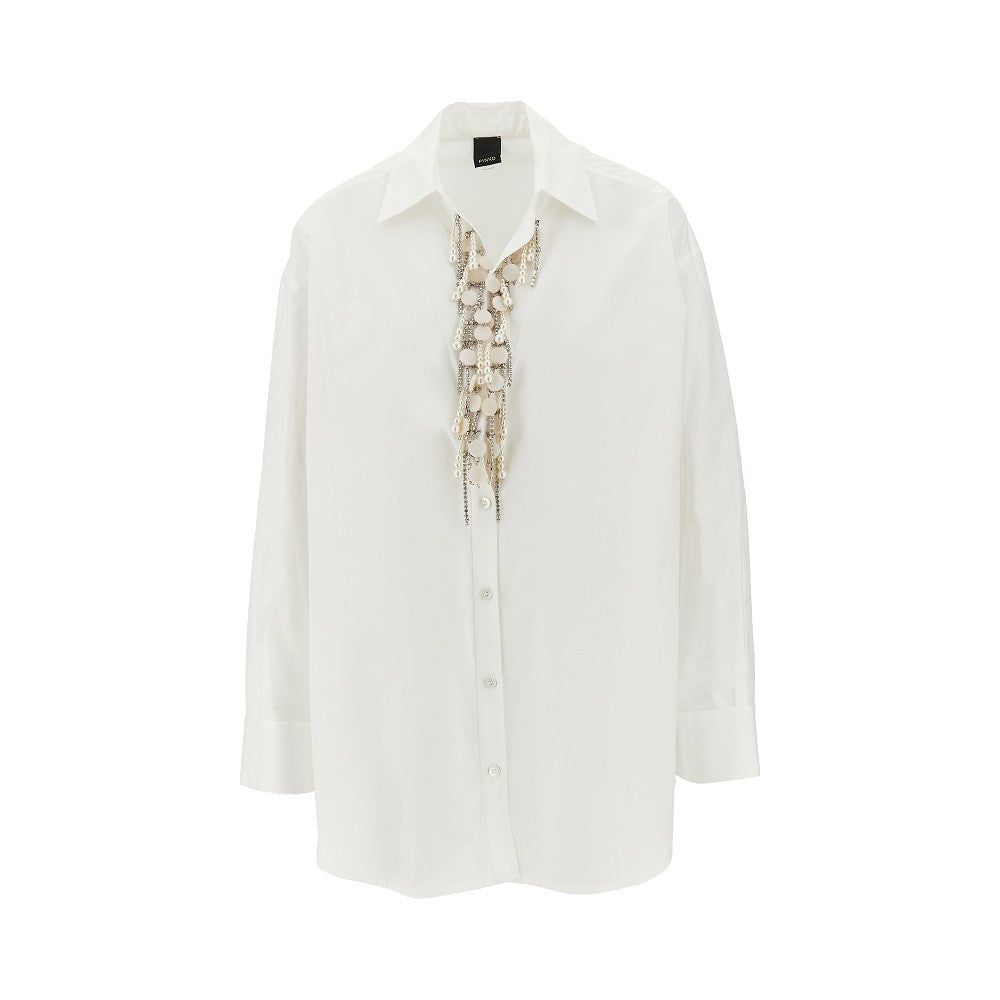 Poplin shirt with jewelled V-neck