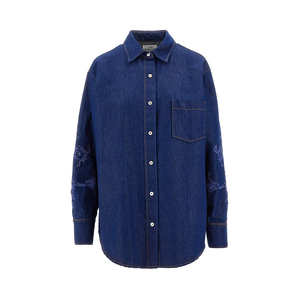 Camicia in denim con ricami sangallo