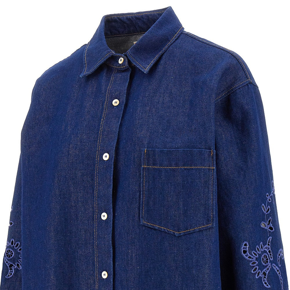 Camicia in denim con ricami sangallo