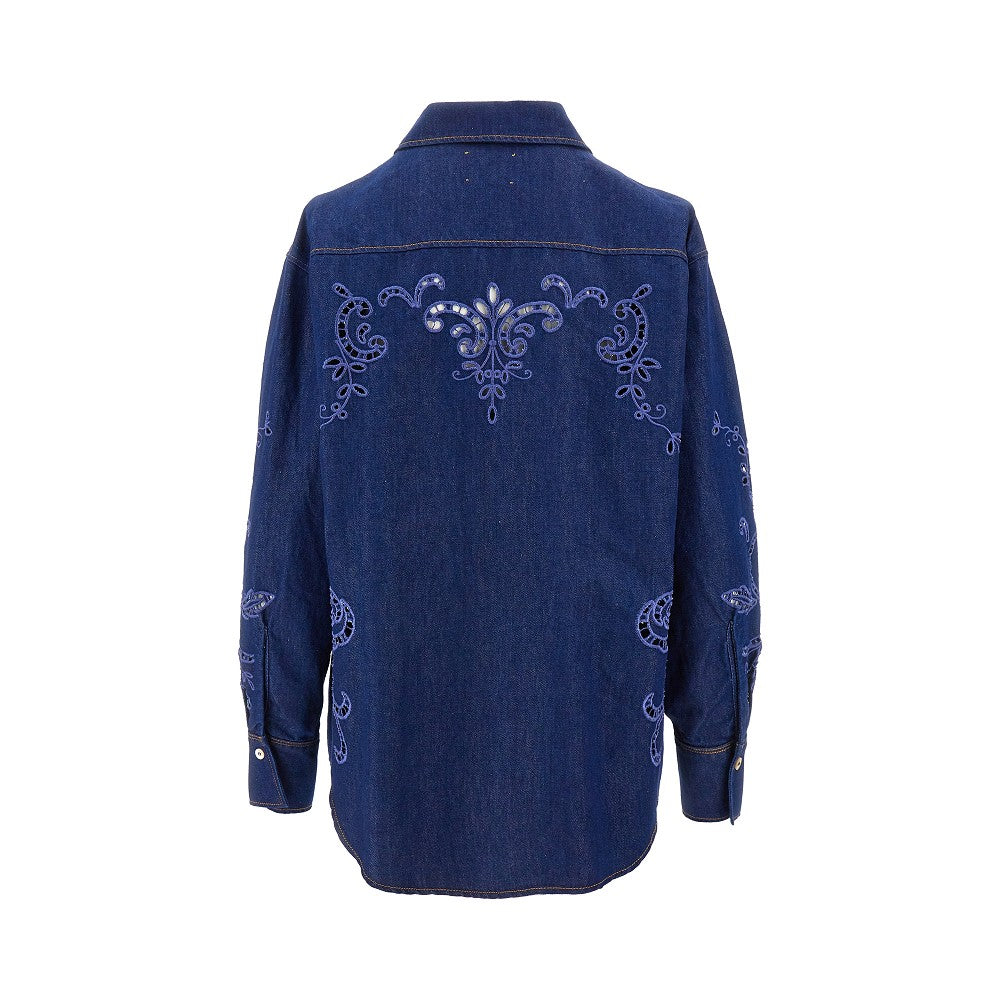 Camicia in denim con ricami sangallo