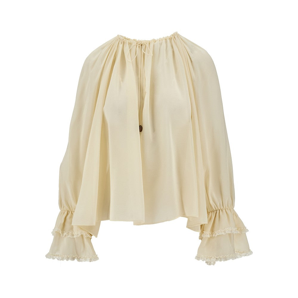 Silk blouse with lace trims