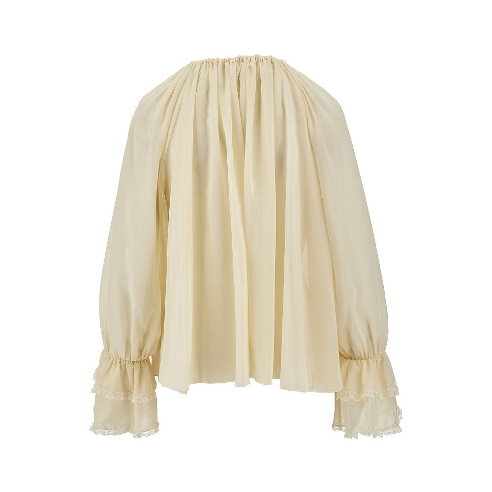 Silk blouse with lace trims