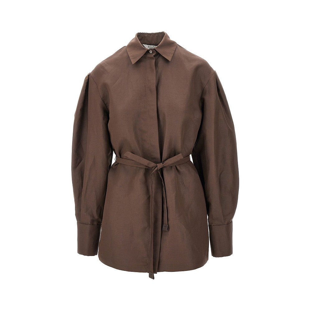 Camicia oversize in seta e lino con cintura