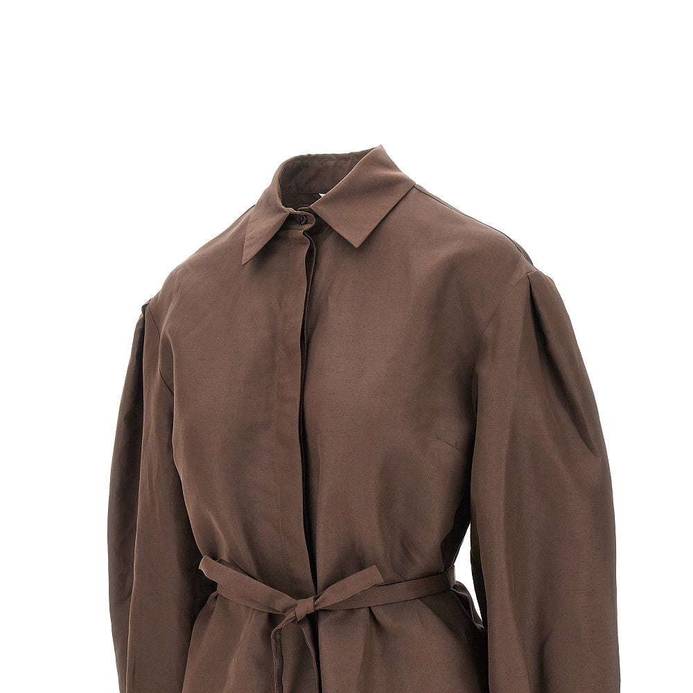 Camicia oversize in seta e lino con cintura