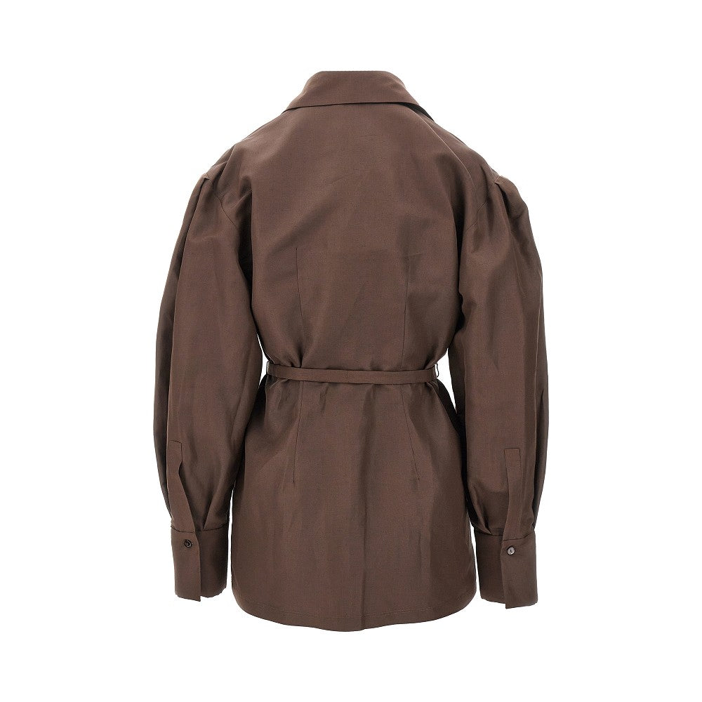 Camicia oversize in seta e lino con cintura