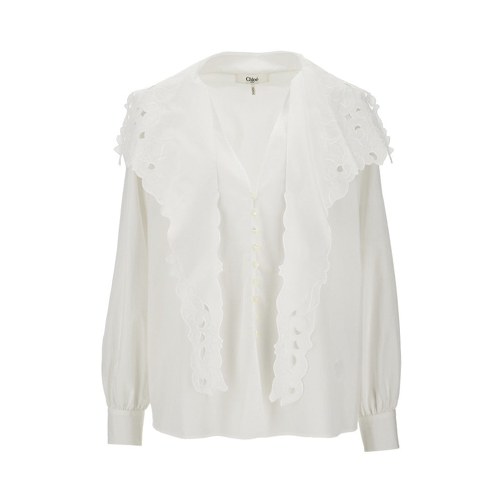 Cotton shirt with embroidered collar