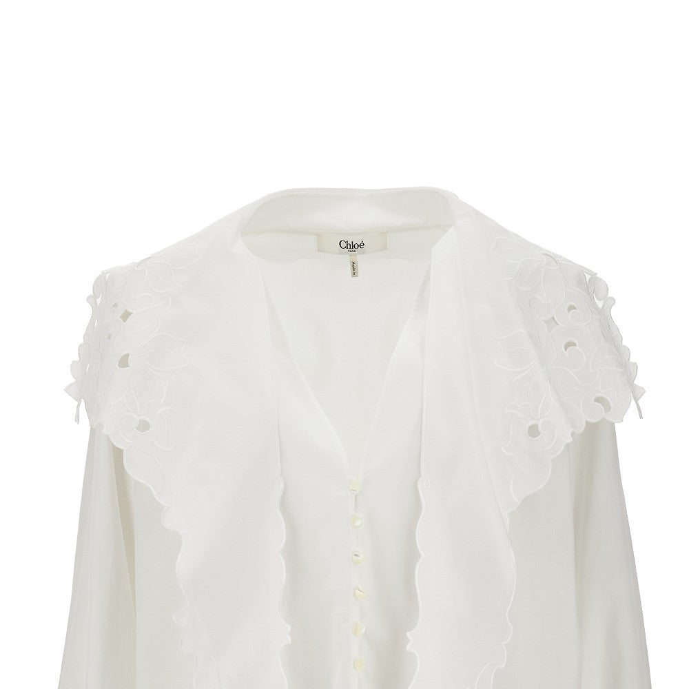 Cotton shirt with embroidered collar