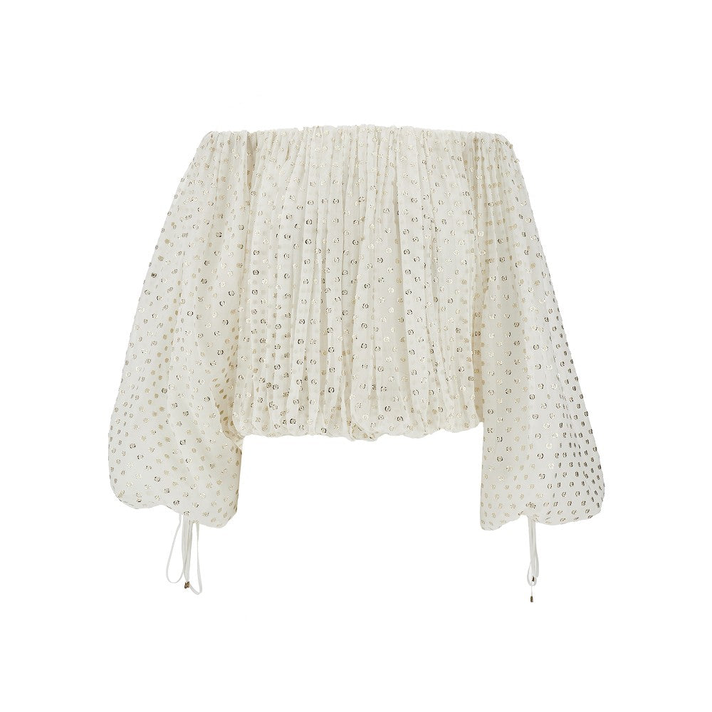 Blusa off-the-shoulder in jacquard di seta