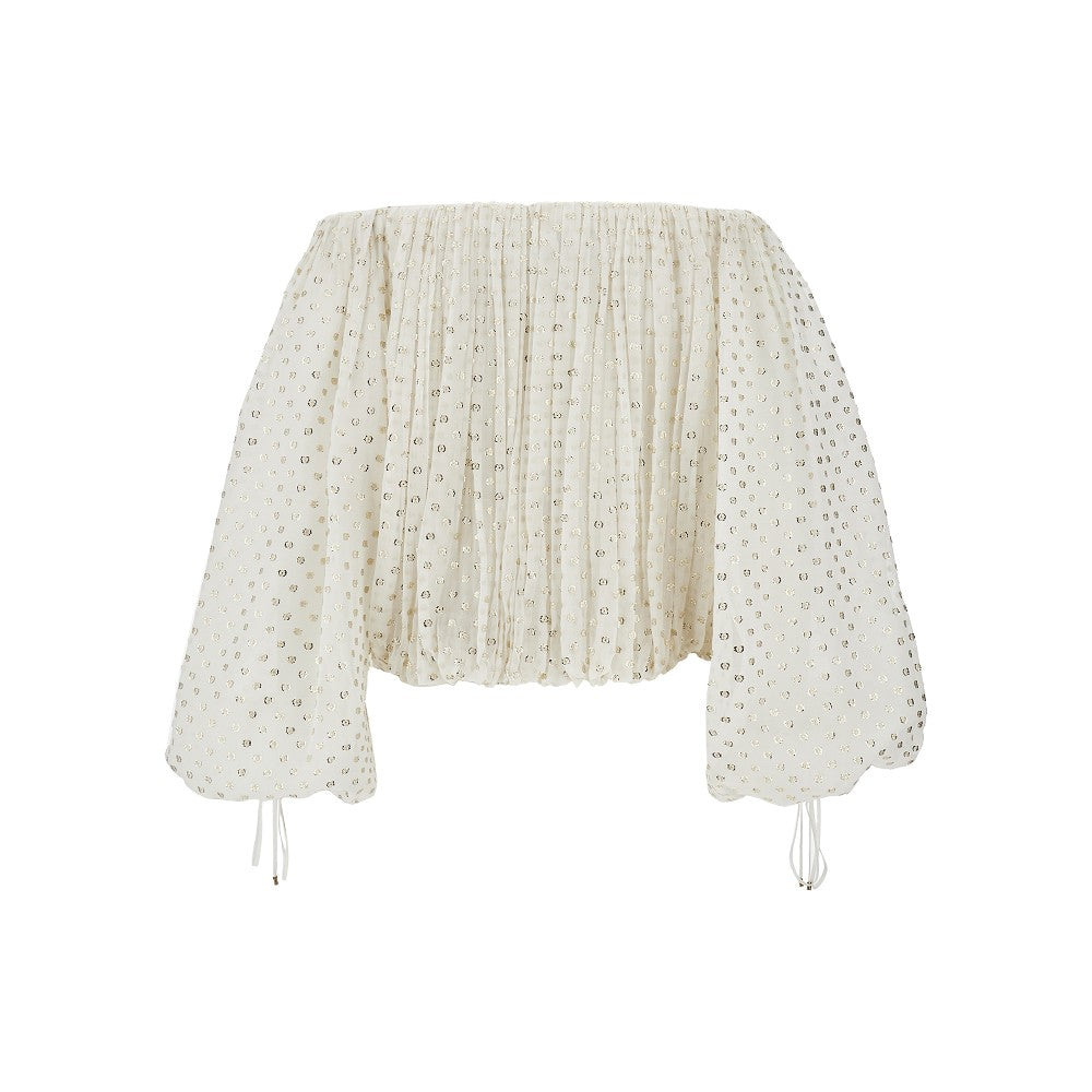 Silk jacquard off-the-shoulder blouse