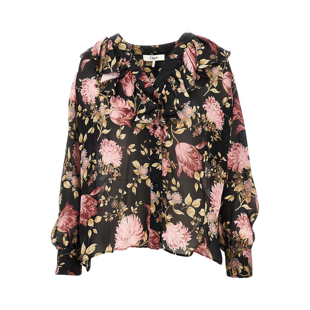 Blusa in charmeuse con volant