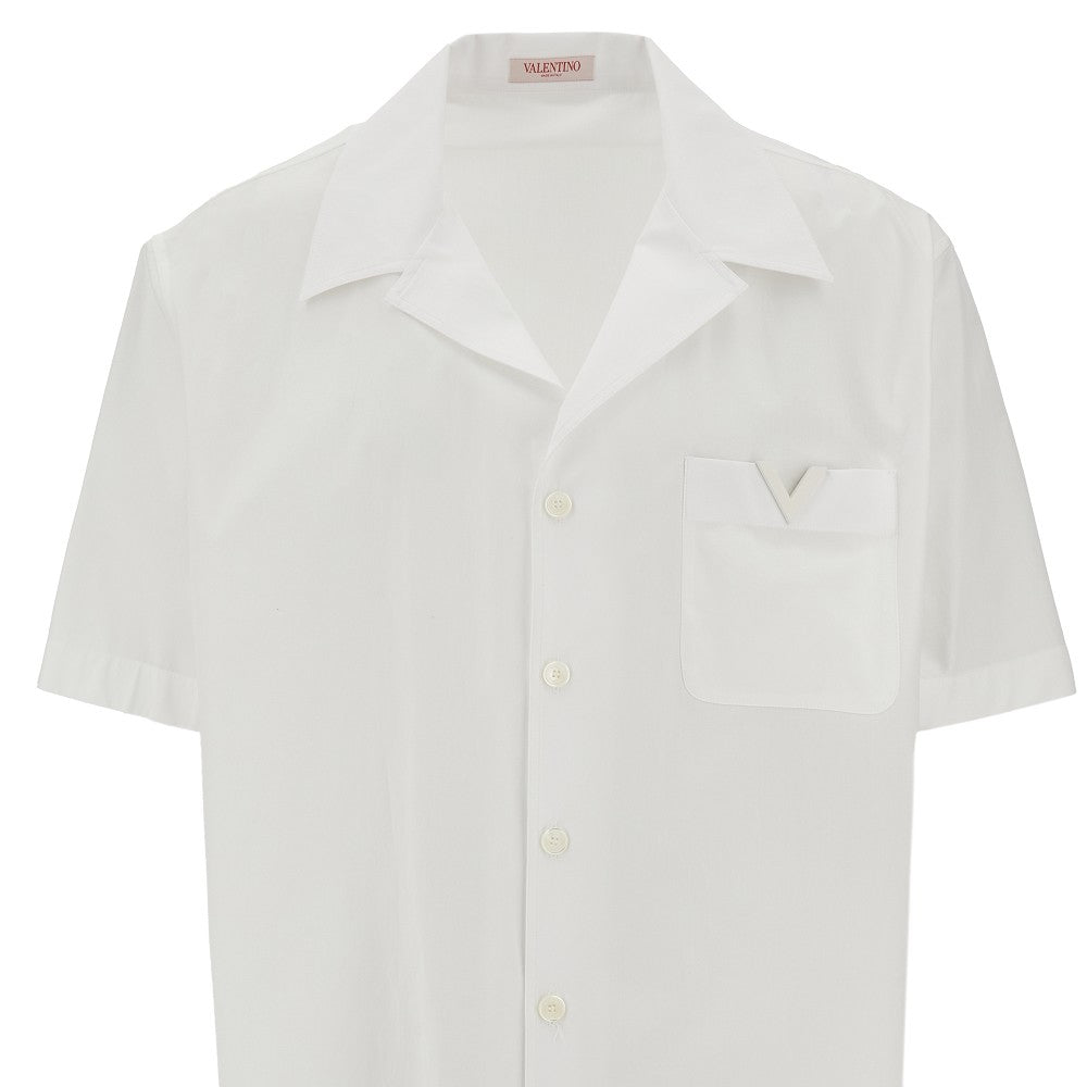 Camicia bowling in popeline con V detail