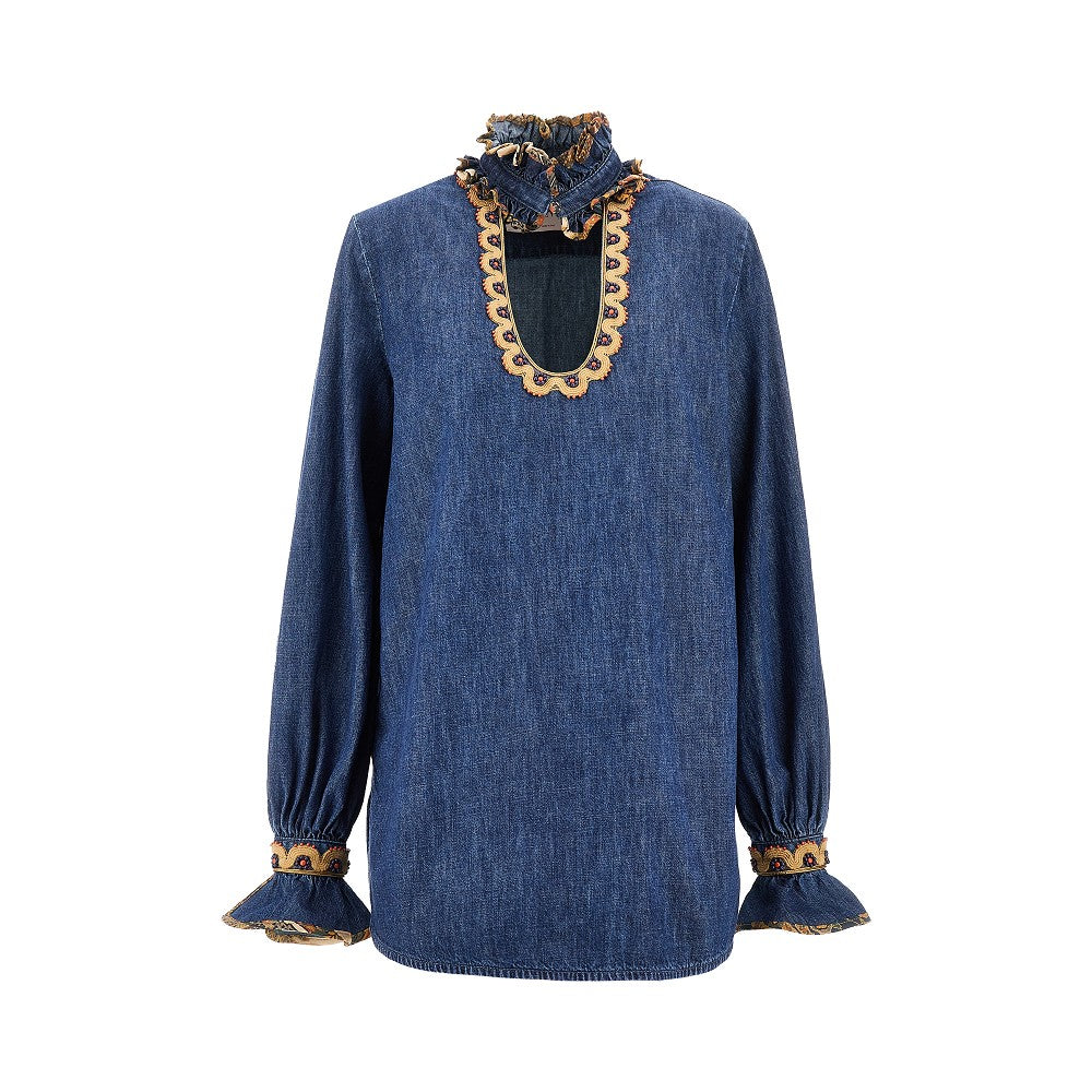 Embroidered denim blouse