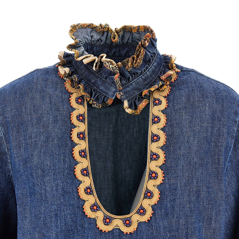 Embroidered denim blouse