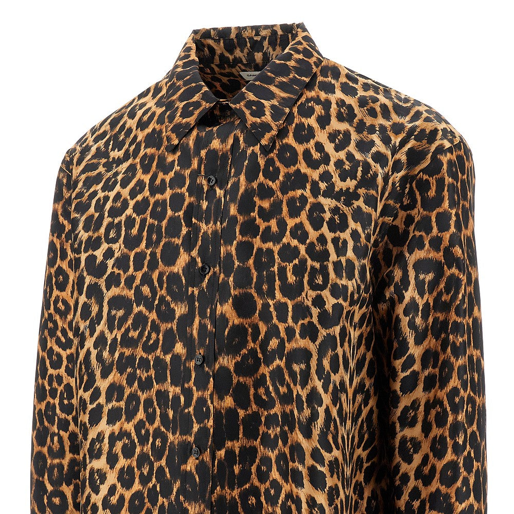 Camicia oversize in taffetà leopardato