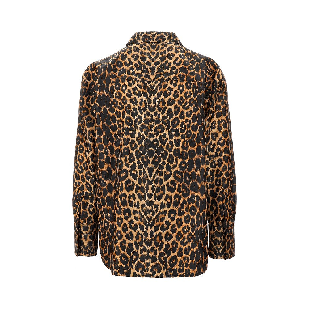 Camicia oversize in taffetà leopardato