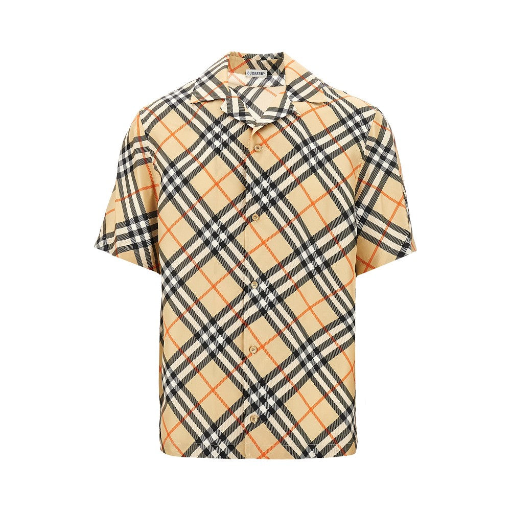 Check silk short-sleeved shirt