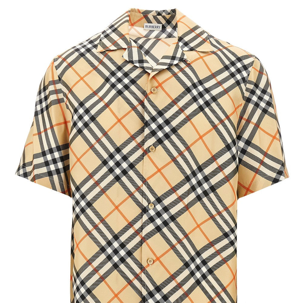 Check silk short-sleeved shirt