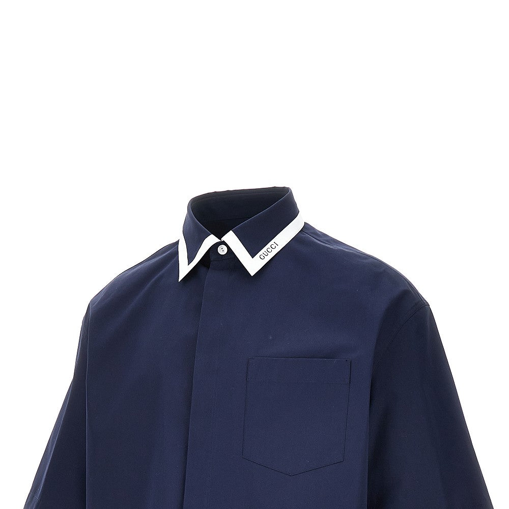 Poplin shirt with collar logo