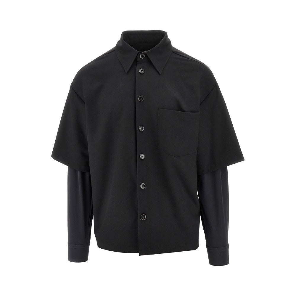 Wool-blend double-layer effect shirt