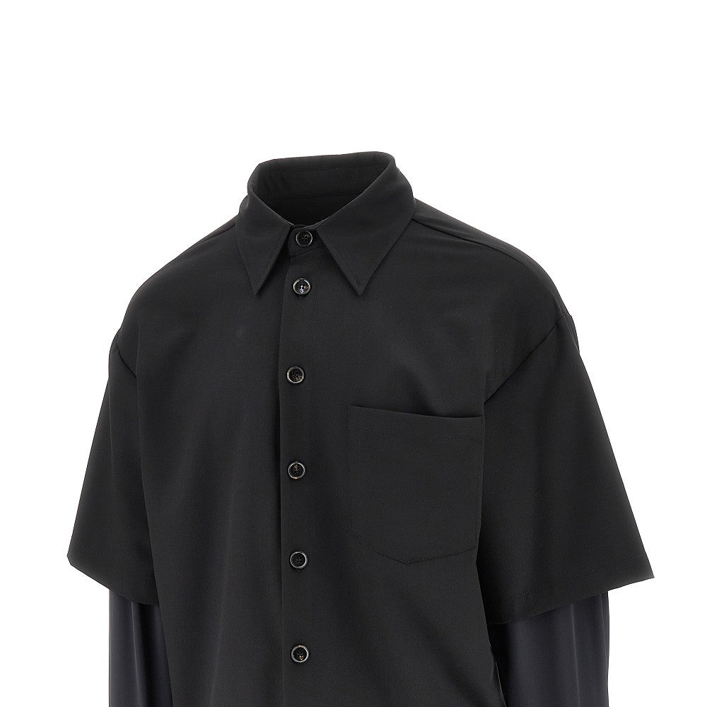 Wool-blend double-layer effect shirt