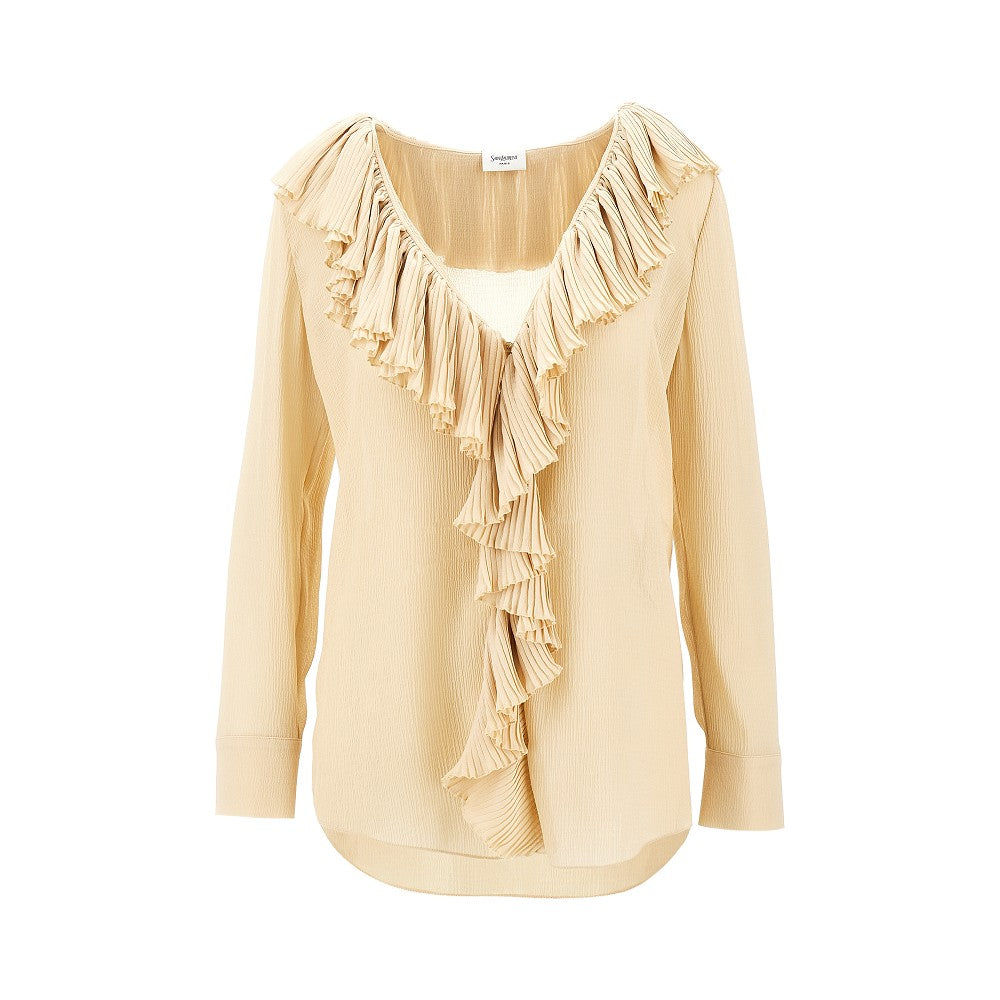 Ruffled silk crepe blouse