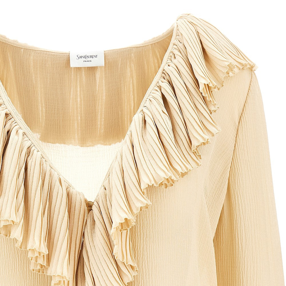 Ruffled silk crepe blouse
