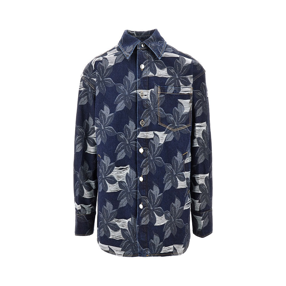 Overshirt in denim jacquard floreale