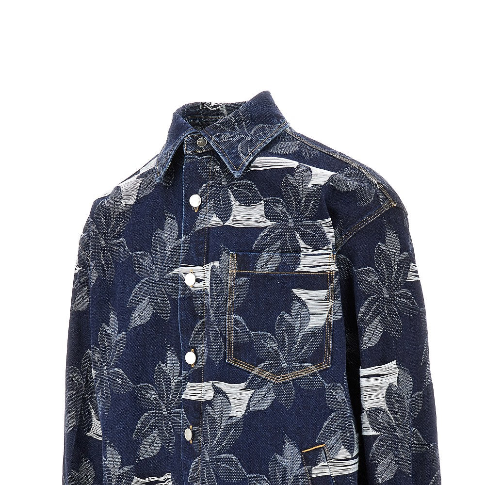 Overshirt in denim jacquard floreale
