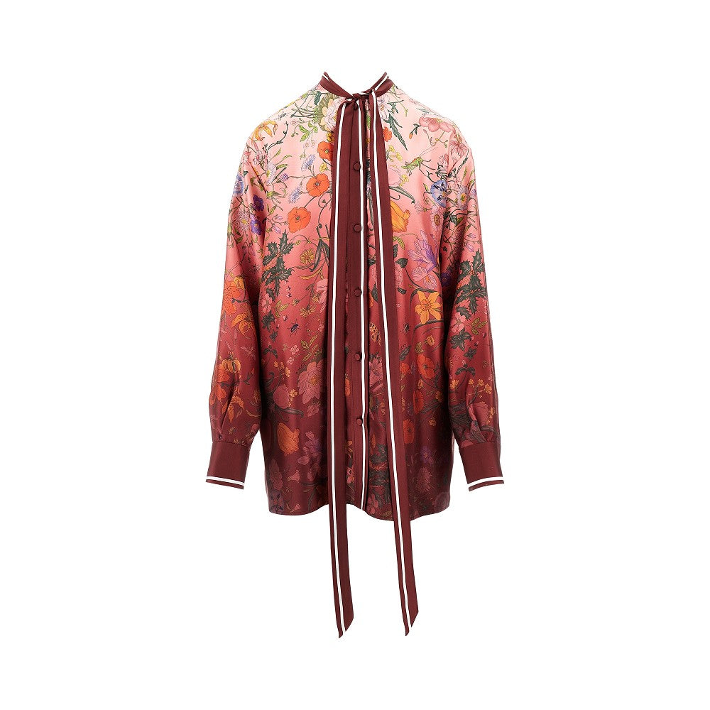 Camicia in seta stampata con collo lavallière