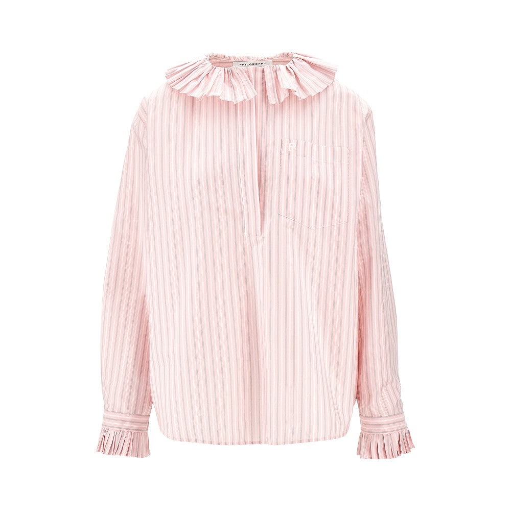 Camicia a righe con colletto plissé