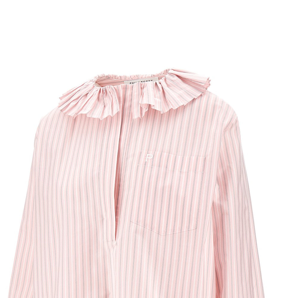 Camicia a righe con colletto plissé