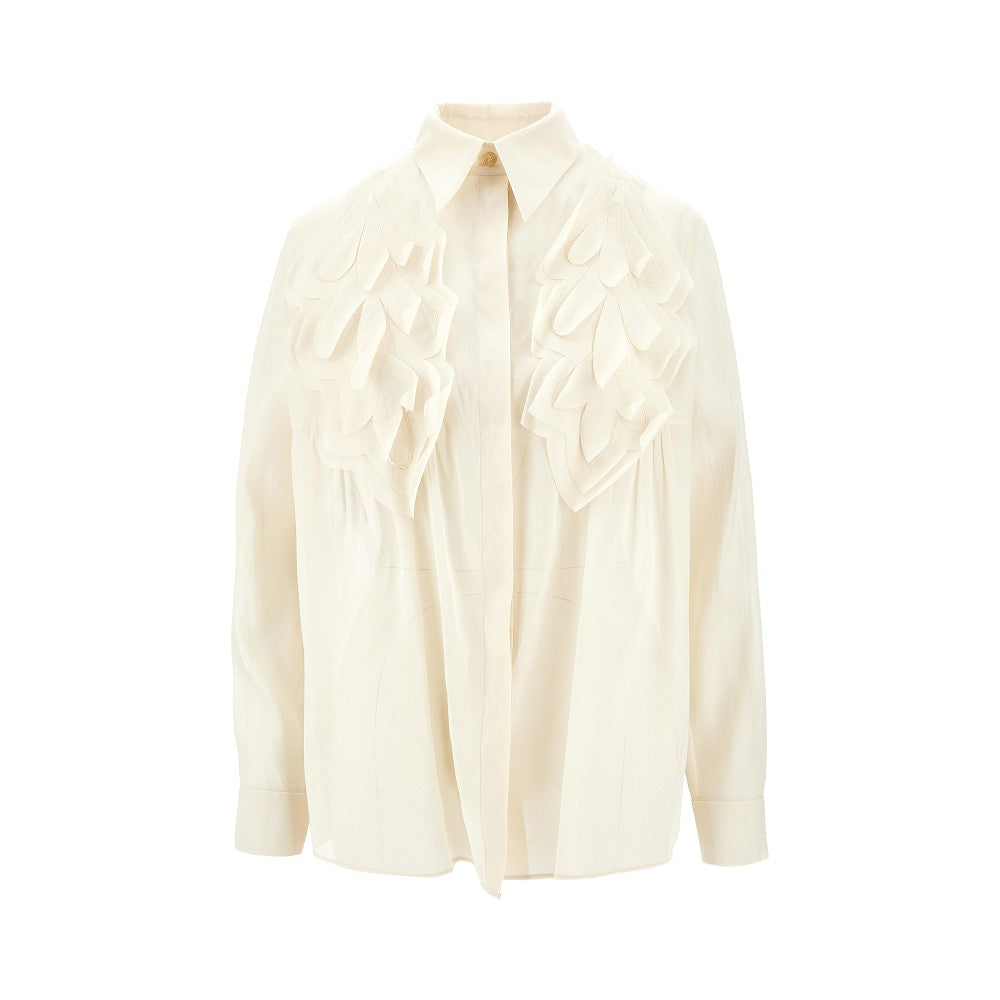 Camicia in mussola organzata con foglie