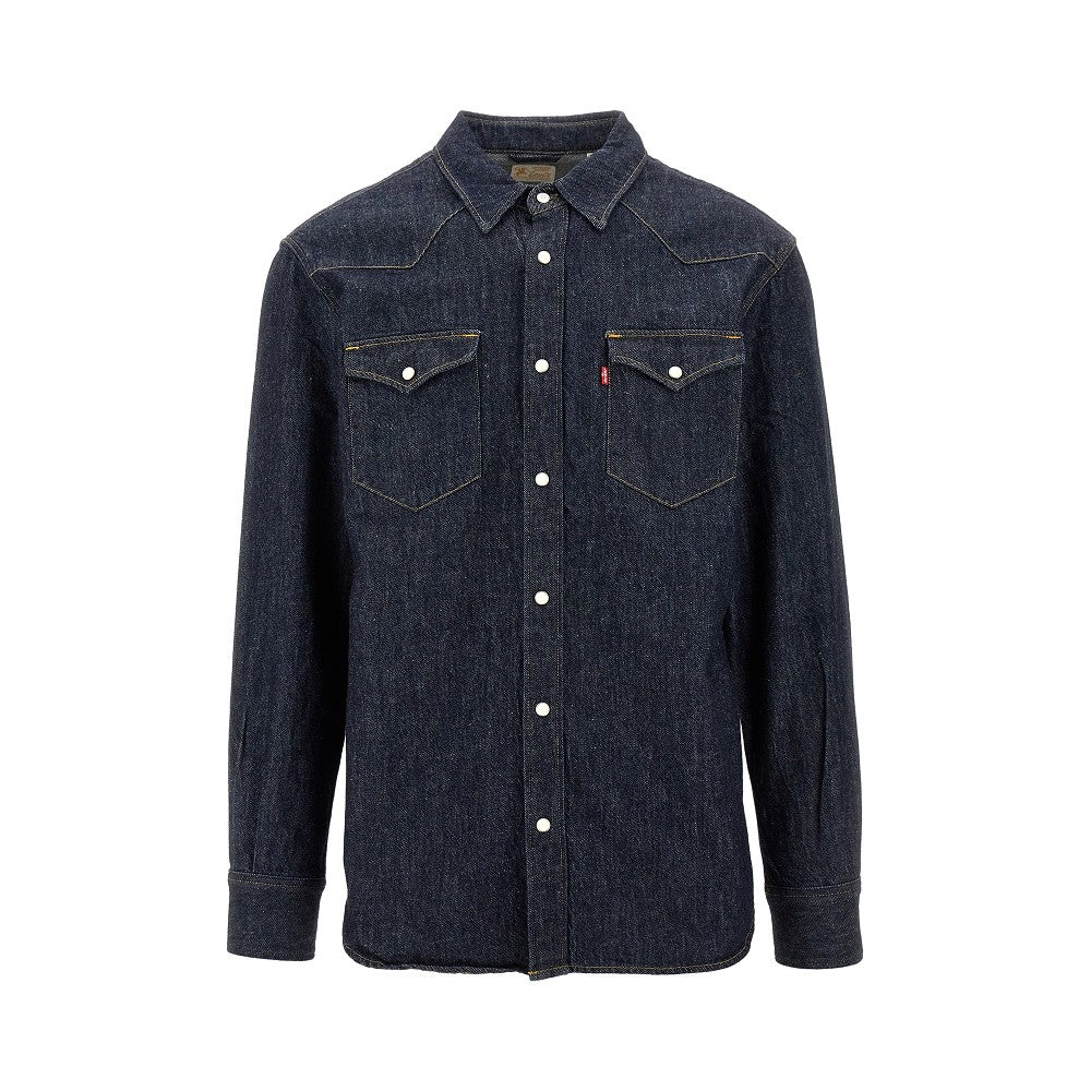 Camicia in denim di cotone e lino