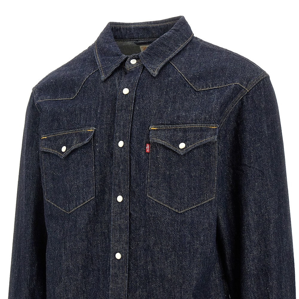Camicia in denim di cotone e lino
