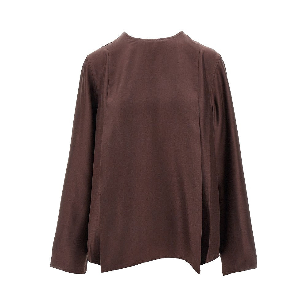 Blusa girocollo in twill di seta