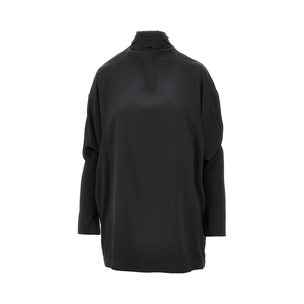 Blusa in raso stretch con collo annodato