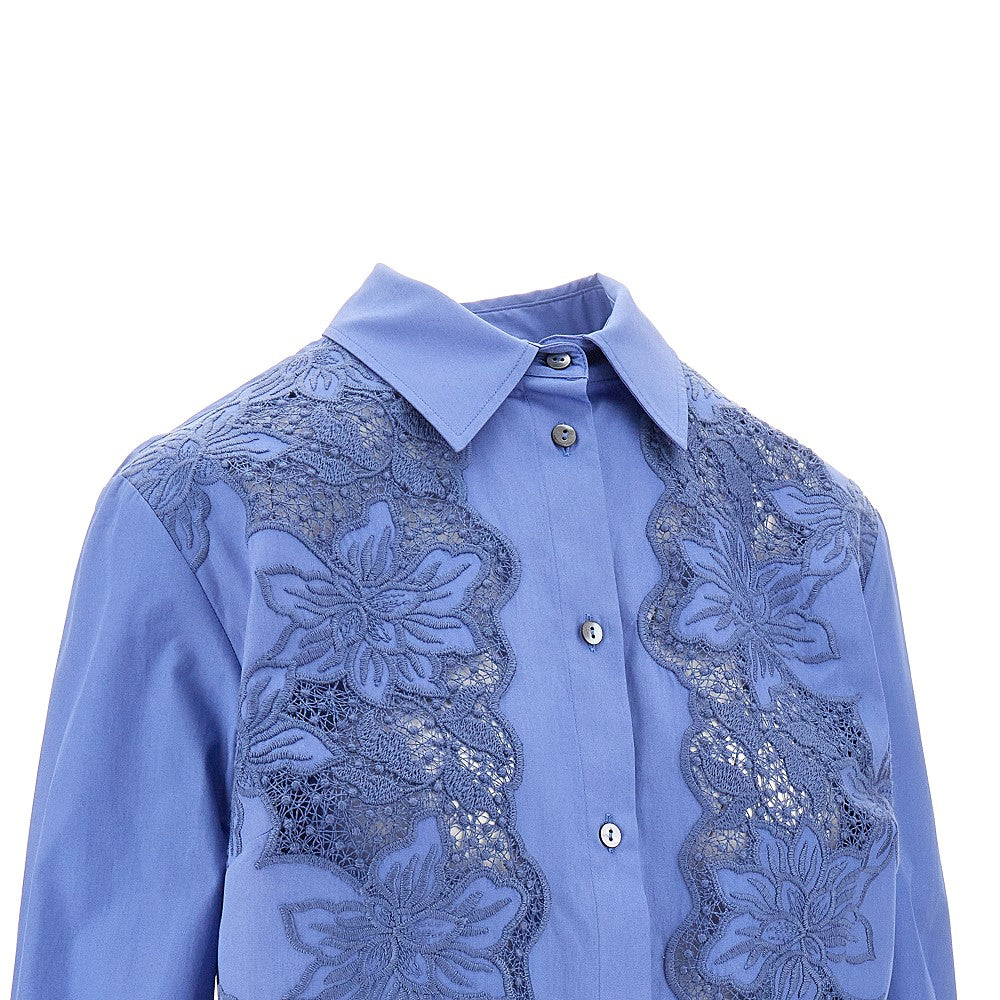 Poplin shirt with lace inserts
