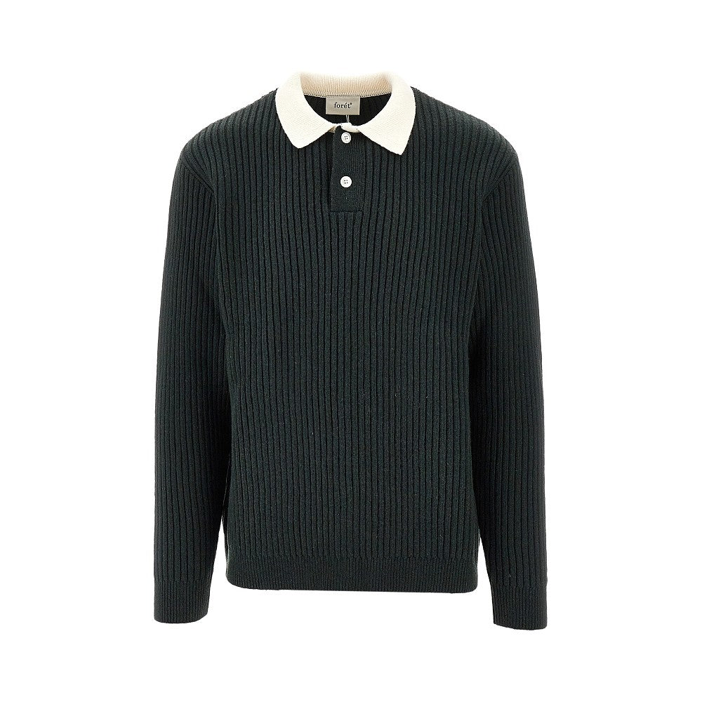 Ribbed wool-blend polo shirt