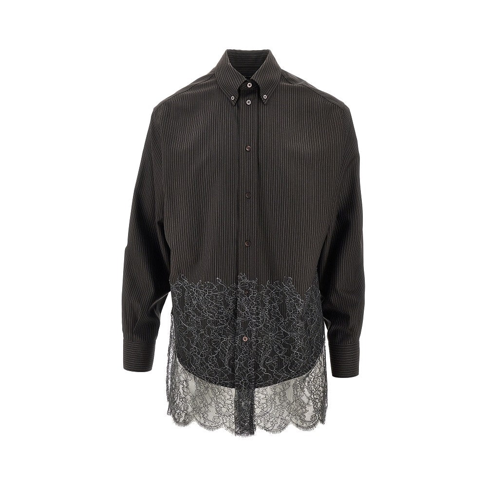 Camicia in lana con inserto in pizzo