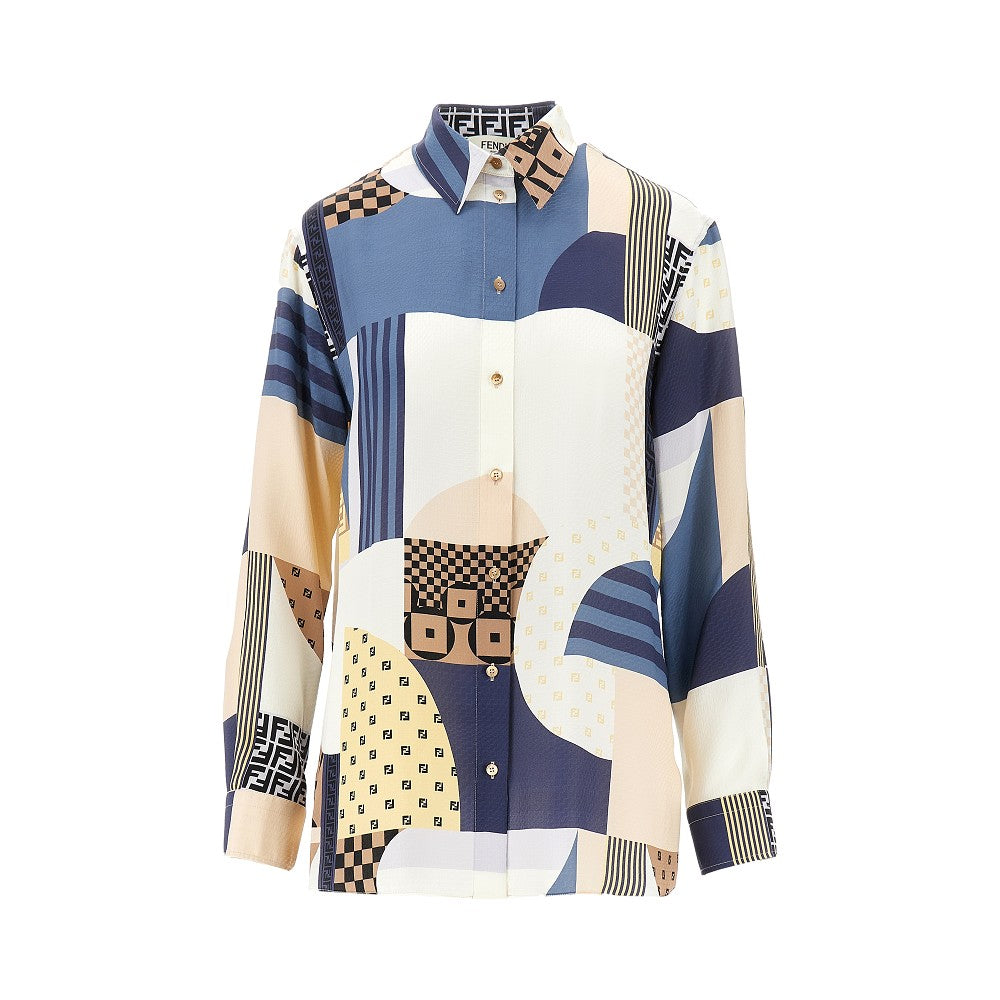 Patchwork print silk shirt