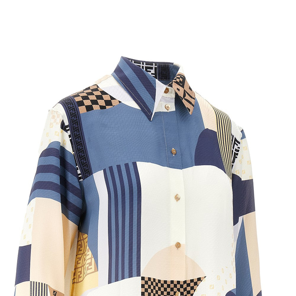 Patchwork print silk shirt