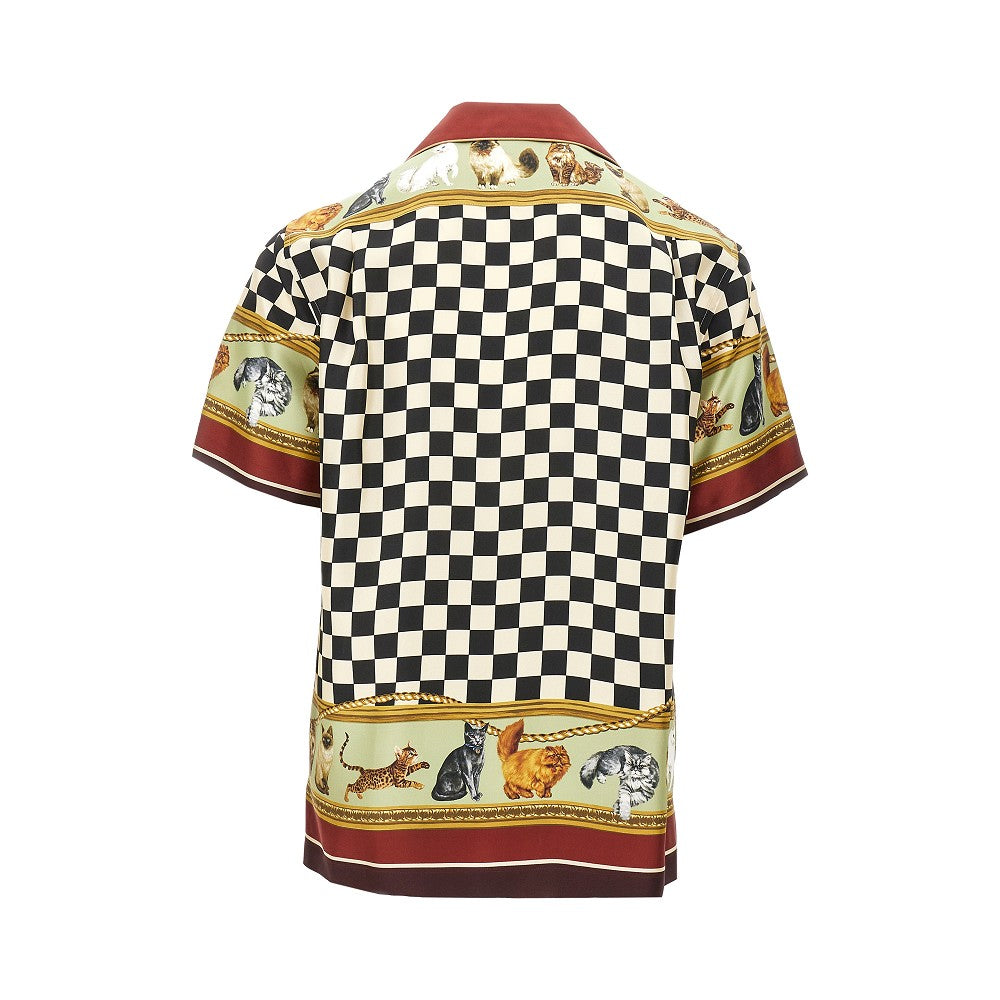 Cats print silk bowling shirt
