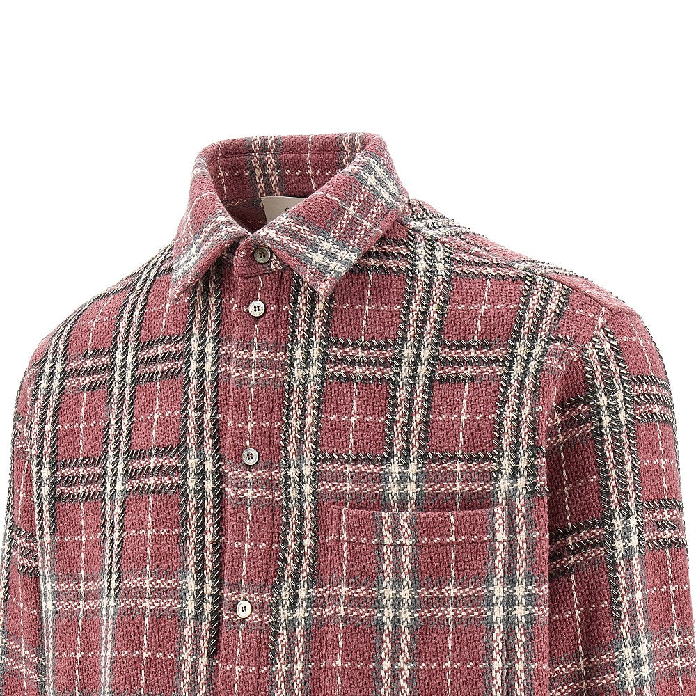 Camicia in misto cotone a quadri ricamata