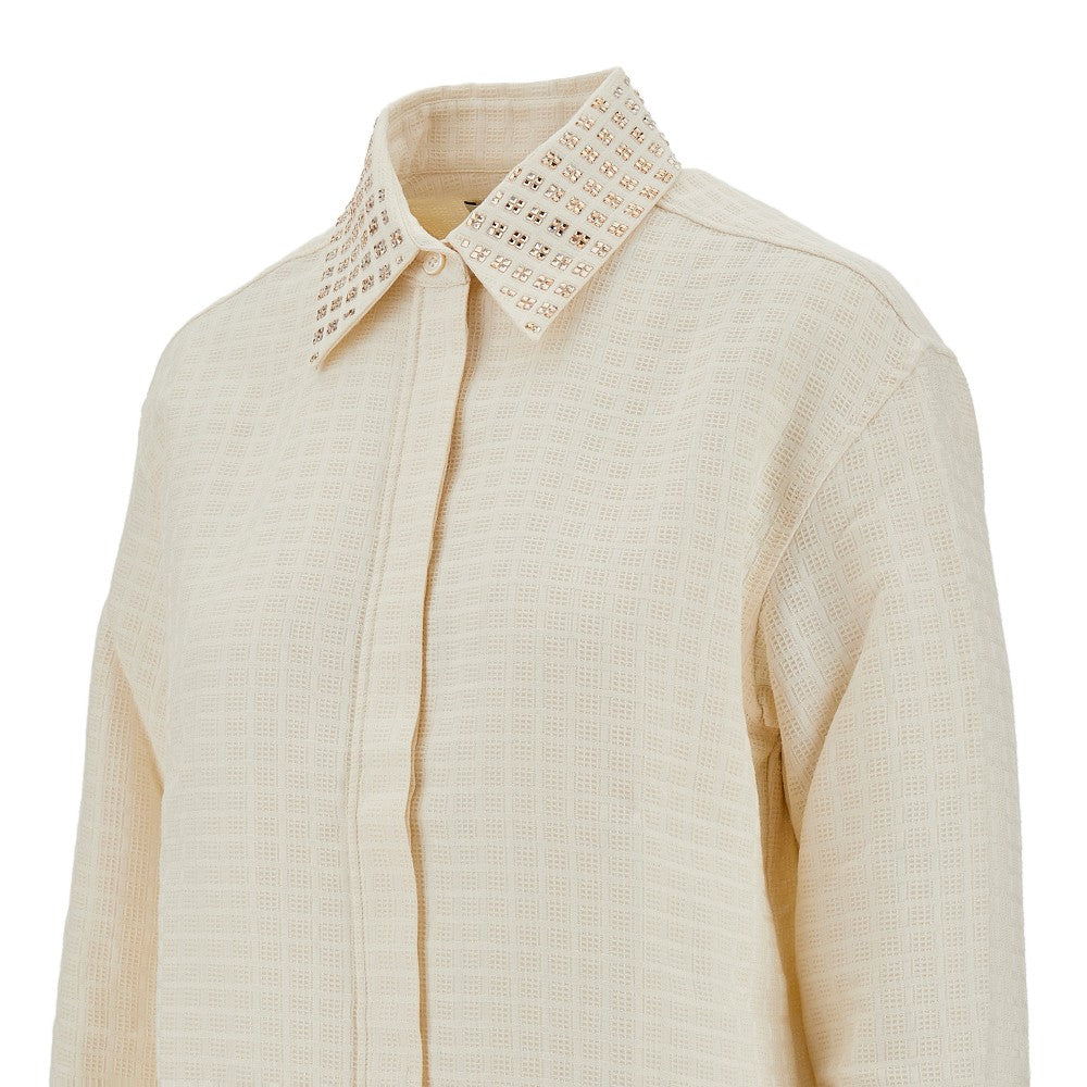 Camicia in cotone con colletto strass