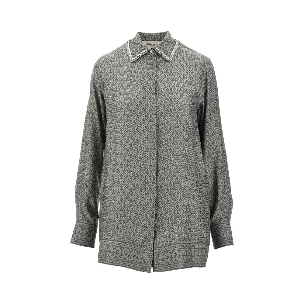 Strass-embellished collar silk-blend shirt